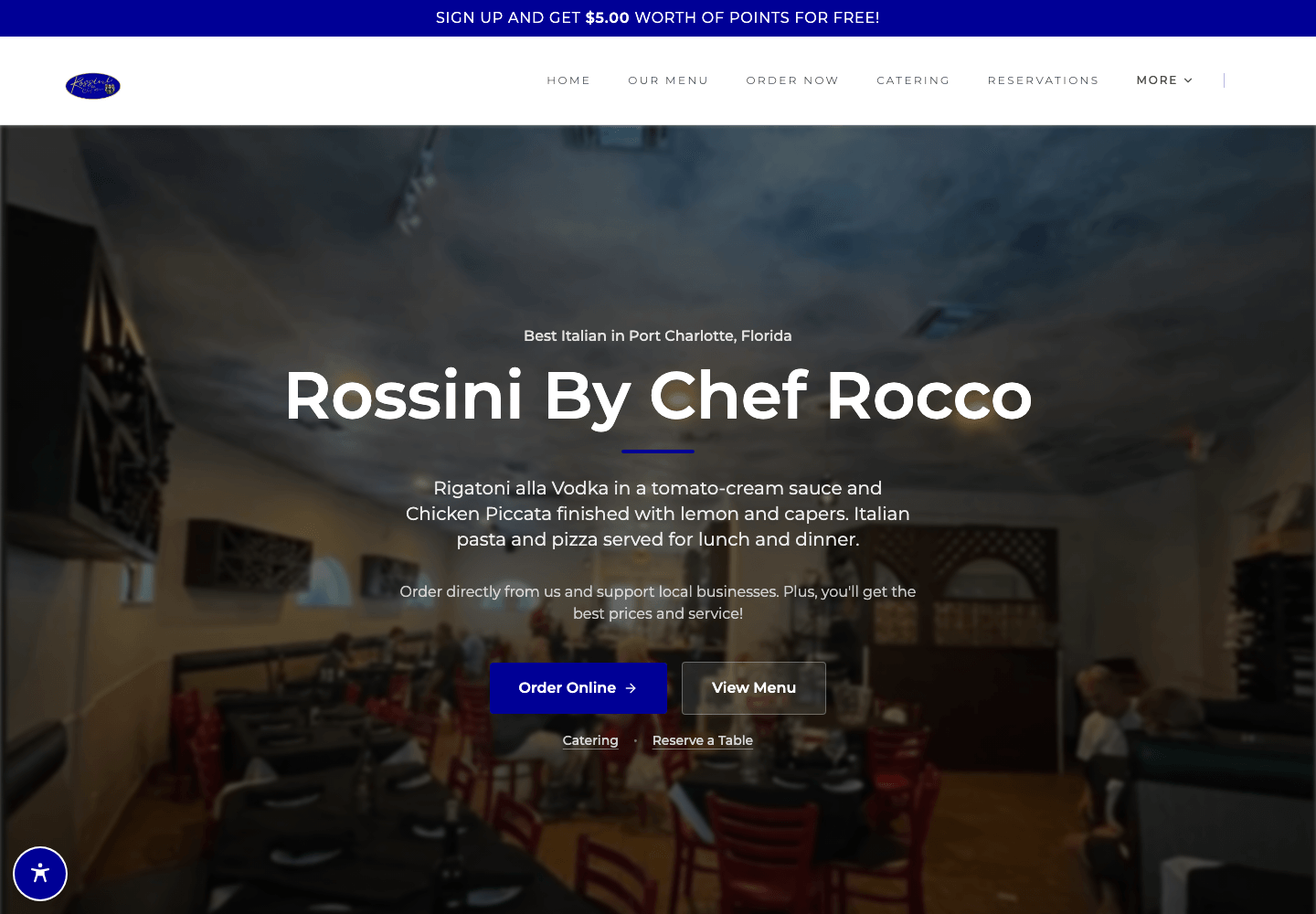 Rossini By Chef Rocco restaurant website on a MacBook Pro