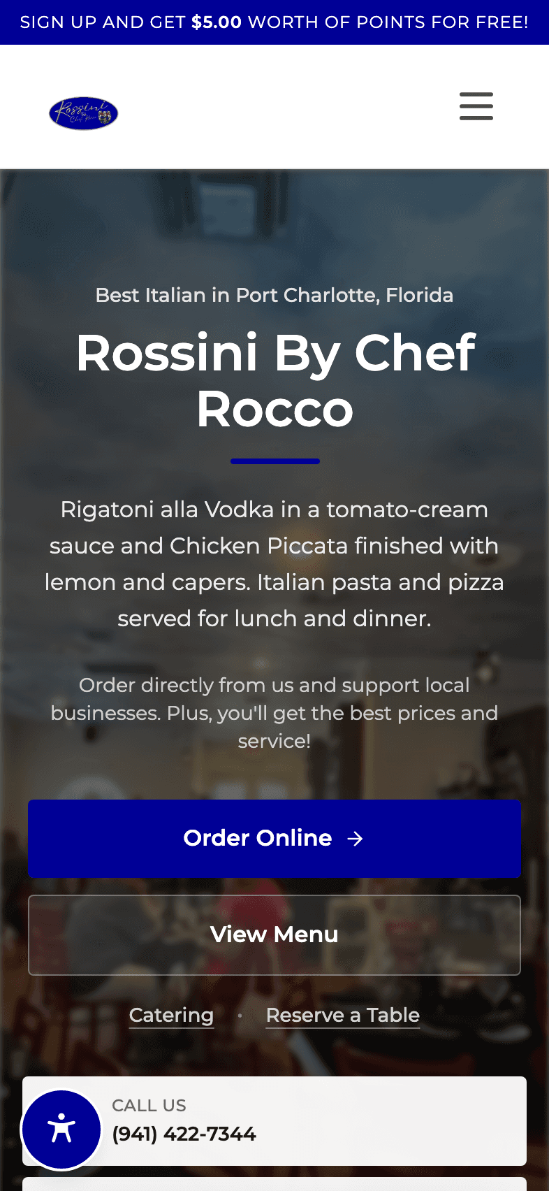 Rossini website on mobile