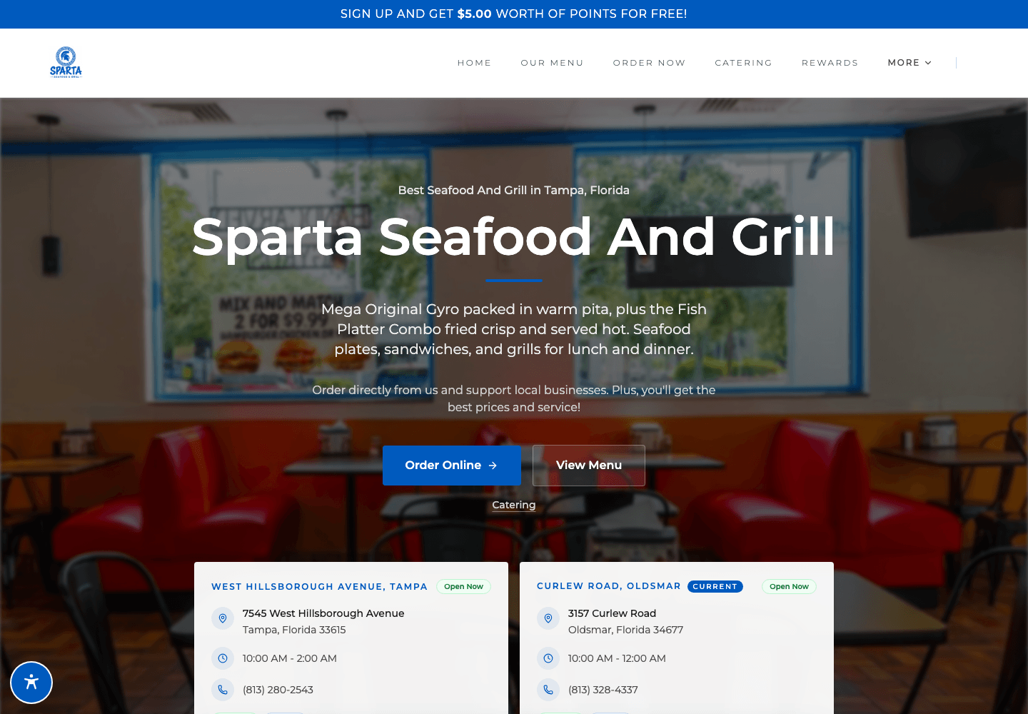 Sparta Seafood And Grill website on a MacBook Pro